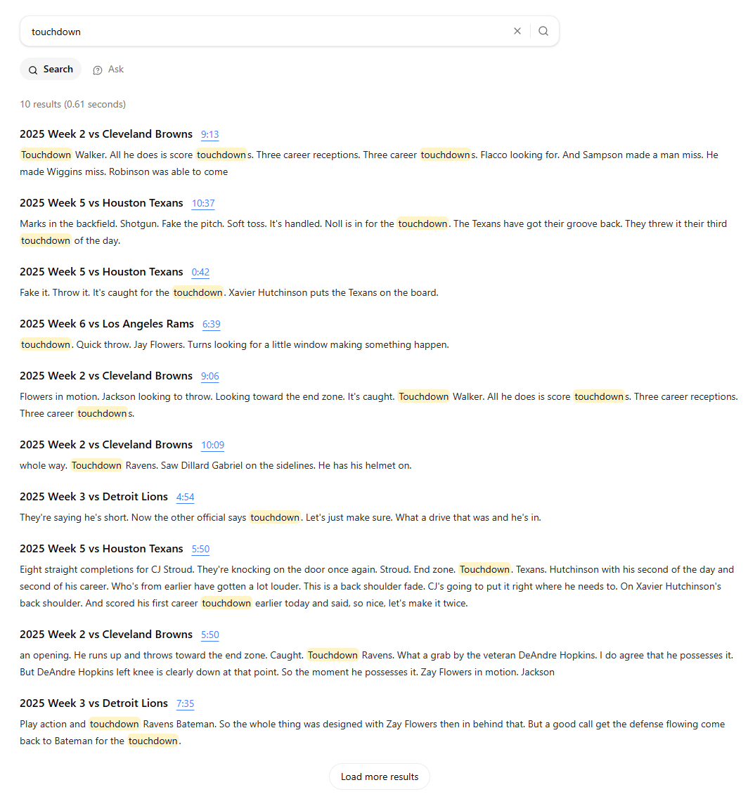 Mnemcore video search results